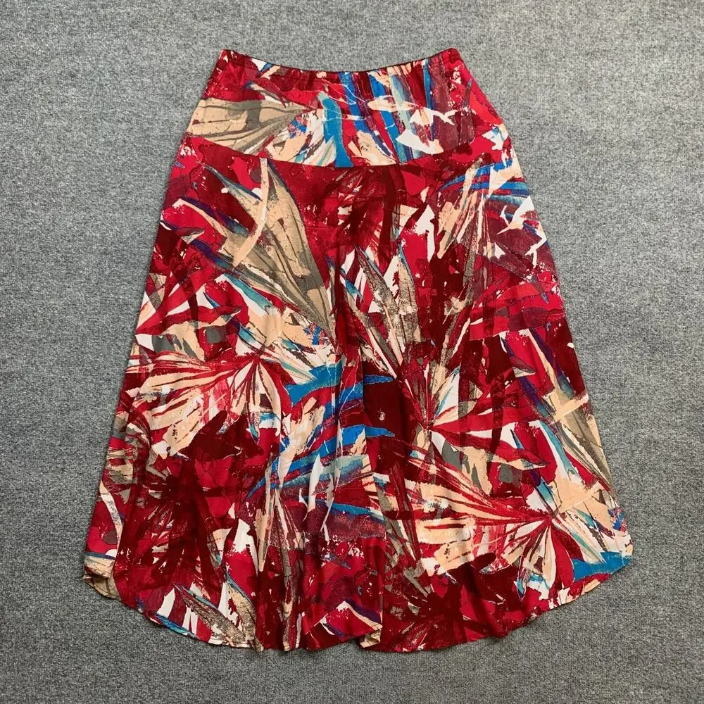 Bob Mackie Skirt Womens L Large Abstract Red Wearable Art Pull On High Low Midi